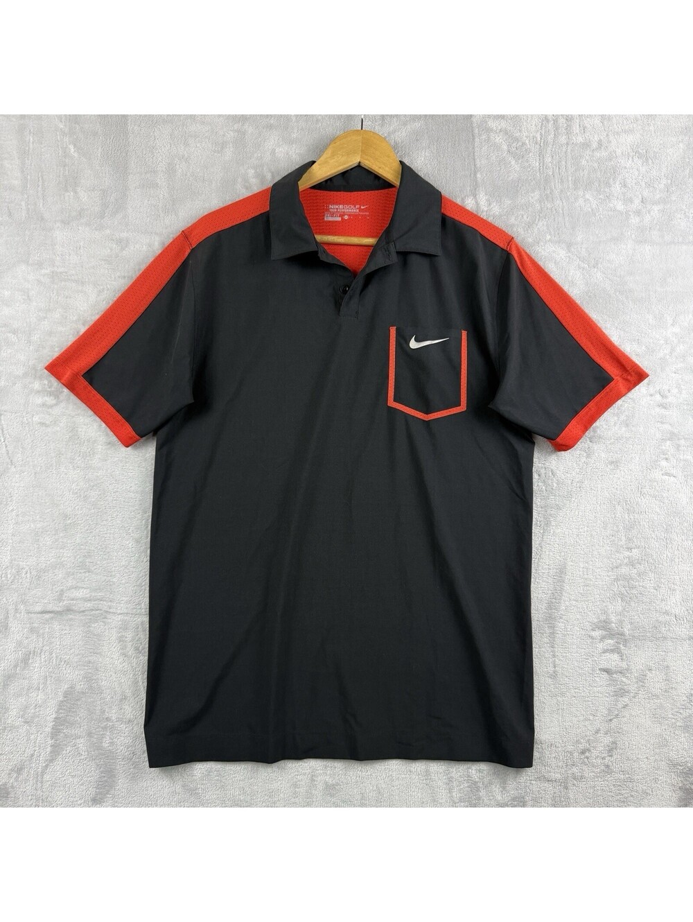 Nike Golf Polo Tour Performance Dri-Fit Men Size M Orange Mesh Back Pocket Tech